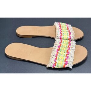 J. Crew Womens Raffia Rainbow Multi Color‎ Yellow Slide Sandals Flats 7.5 Italy
